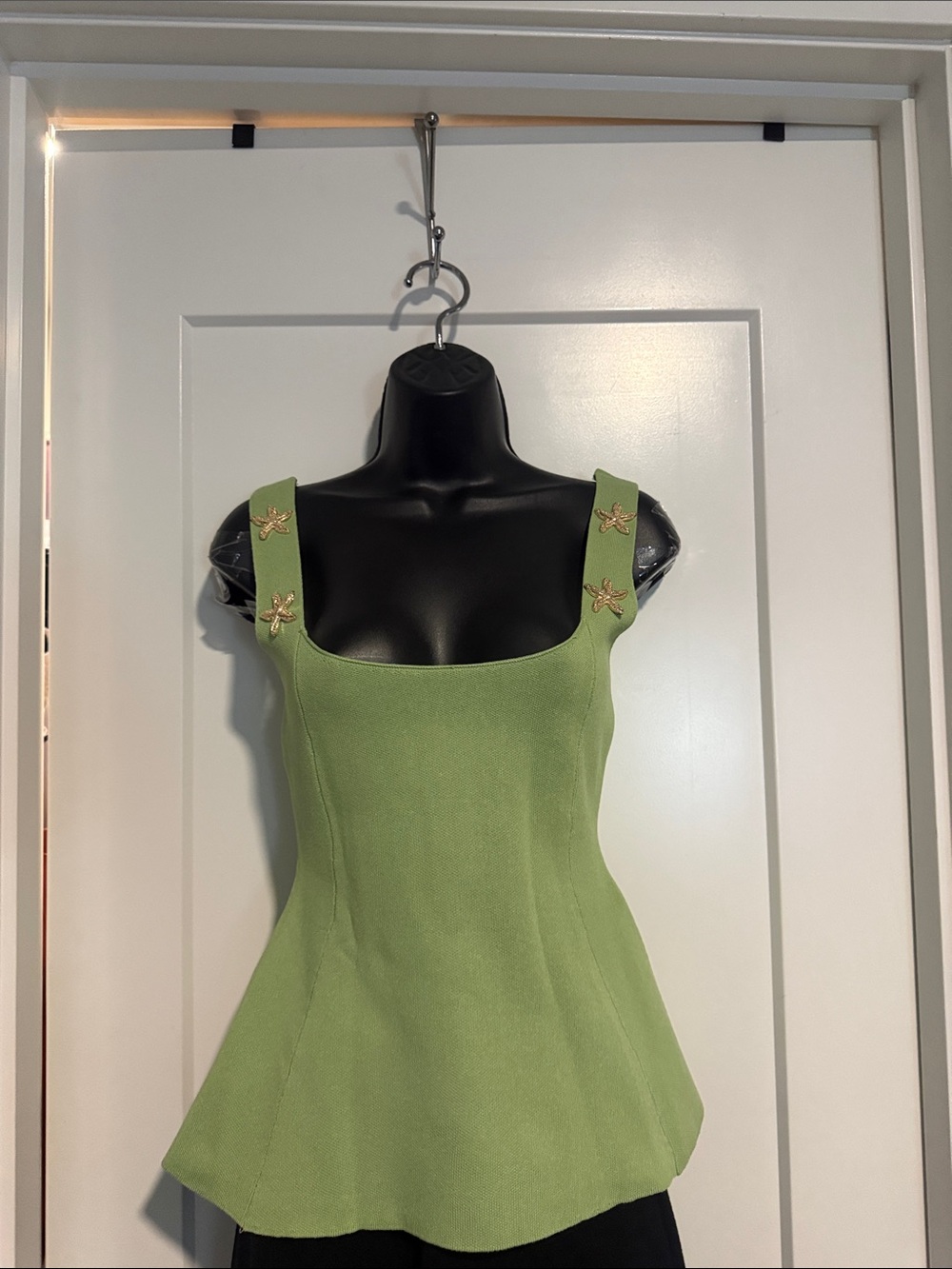 Light Green Square-Neck Mini Dress with Decorative Straps